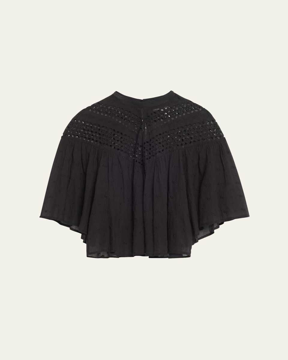 Mikki Eyelet Yoke Washed Cotton Blous